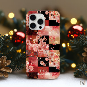 Kirschblüten-Eleganz – Roter und goldener Blumenza Case-Mate iPhone Hülle
