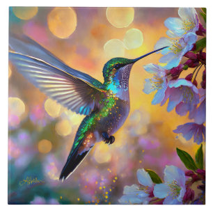 Kirschblüten-Fantasie-Kolibri Fliese