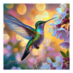 Kirschblüten-Fantasie-Kolibri Fotodruck