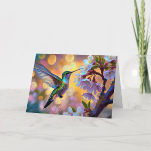 Kirschblüten-Fantasie-Kolibri Karte