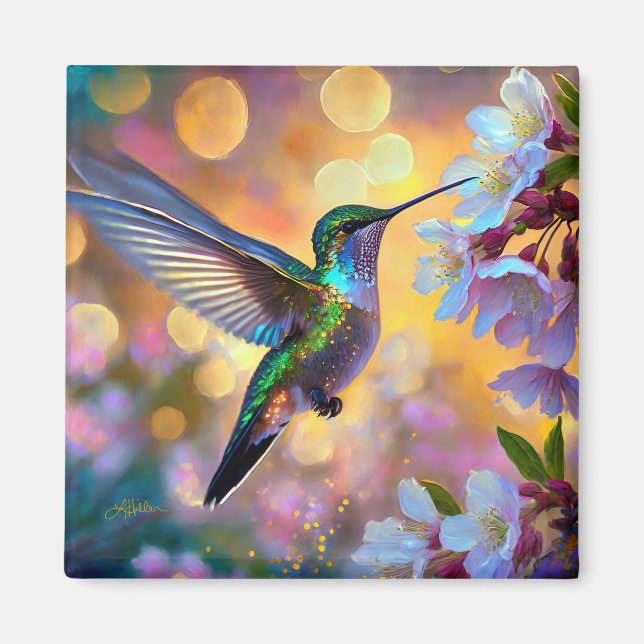 Kirschblüten-Fantasie-Kolibri Magnet (Vorne)
