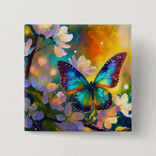 Kirschblüten-Fantasie-Sonnenaufgang-Schmetterling Button