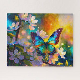 Kirschblüten-Fantasie-Sonnenaufgang-Schmetterling Puzzle