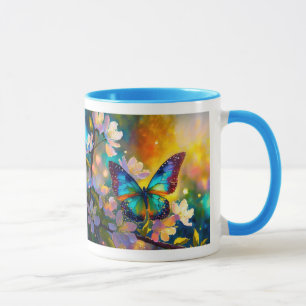 Kirschblüten-Fantasie-Sonnenaufgang-Schmetterling Tasse