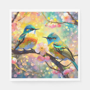 Kirschblüten-Fantasie Sonnenaufgang Singvögel Serviette