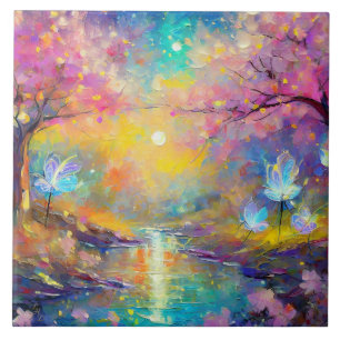 Kirschblüten-Fantasie-Sonnenaufgangsstrom Fliese