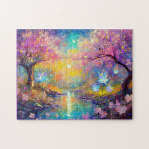 Kirschblüten-Fantasie-Sonnenaufgangsstrom Puzzle