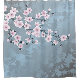 Kirschblüten Floral Staubrosa Blau Duschvorhang