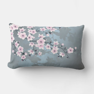 Kirschblüten Floraler Staubrosa Blau Lendenkissen
