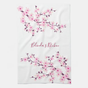Kirschblüten Florales Rosa Weiß Personalisieren Geschirrtuch