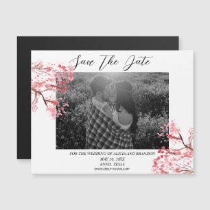 Kirschblüten-Foto-Hochzeit Frühlingsskript-Magnet Magnetkarte