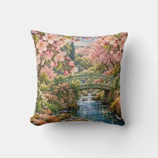 Kirschblüten-Garten Grüne Brücke Sonniger Bach Kissen