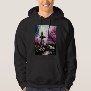Kirschblüten Garten mit Schrein Teich Französische Hoodie