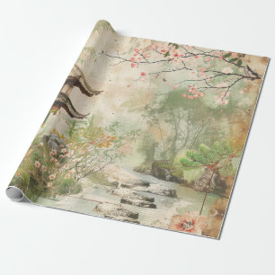 Kirschblüten-Gartenszene (4) Geschenkpapier