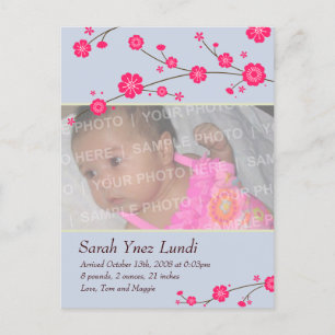 Kirschblüten Geburtsankündigung Ankündigungspostkarte