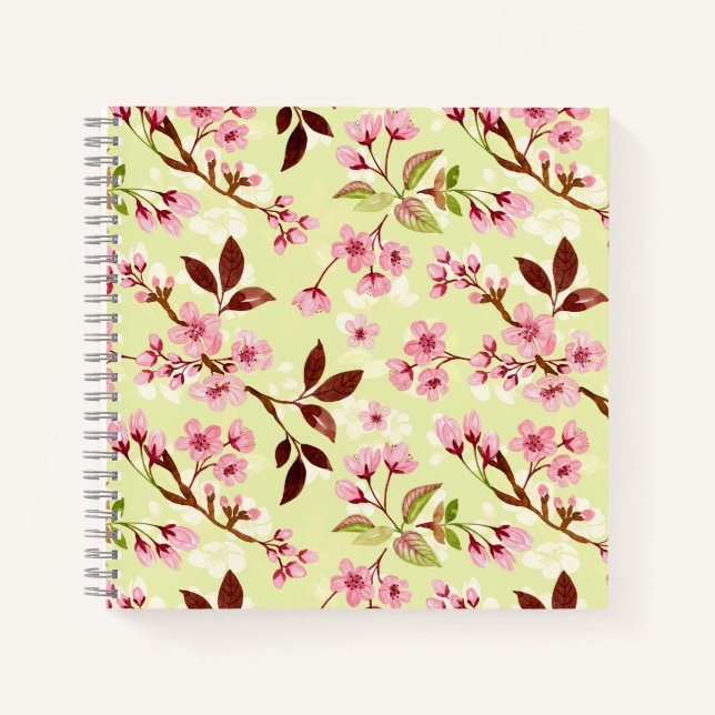 Kirschblüten Gelbgrün Hintergrund Notizbuch (Vorderseite)