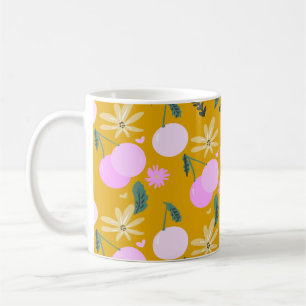 Kirschblüten-Grünmuster Gelb Pink Kaffeetasse