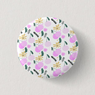 Kirschblüten-Grünzeug Gelb Rosa Herzen Muster Button