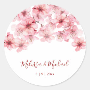 Kirschblüten-Hochzeit in Rosa und Weiß Runder Aufkleber