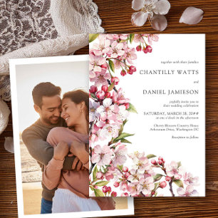 Kirschblüten-Hochzeit Rosa Florale Foto   Einladung
