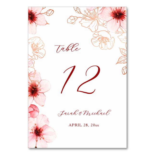 Kirschblüten-Hochzeit Tischnummer (Vorderseite)