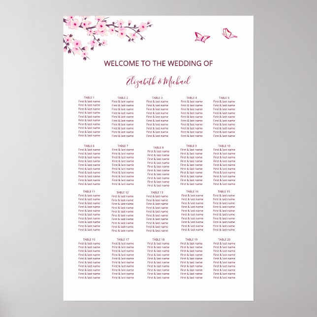 Kirschblüten-Hochzeits-Sitzplan Poster (Vorne)