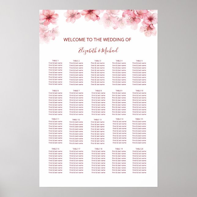 Kirschblüten-Hochzeits-Sitzplan Poster (Vorne)