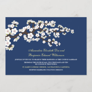 Kirschblüten Hochzeitseinladung (Marineblau) Einladung