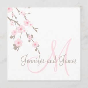 Kirschblüten-Hochzeitseinladung mit Monogramm auf  Einladung
