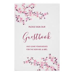 Kirschblüten-Hochzeitsgästebuch in Rosa und Weiß Poster
