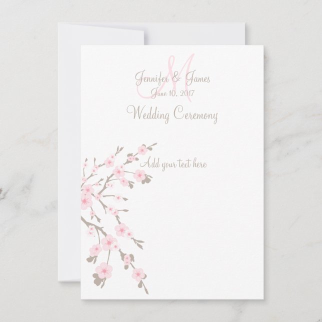 Kirschblüten-Hochzeitskirchenprogramme Einladung (Vorderseite)