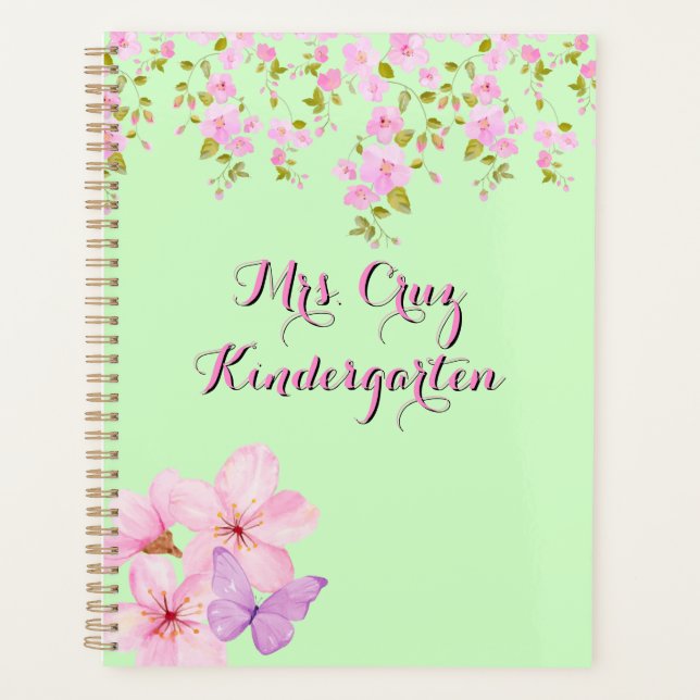 Kirschblüten-Hübsche-Pink-&-Grün-Benutzerdefiniert Planer (Vorderseite)