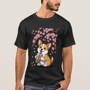 Kirschblüten Hund Corgi Bubble Tea Trinken Kawaii T-Shirt