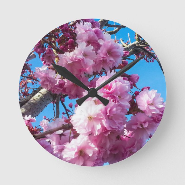 Kirschblüten im Frühling Runde Wanduhr (Vorderseite)