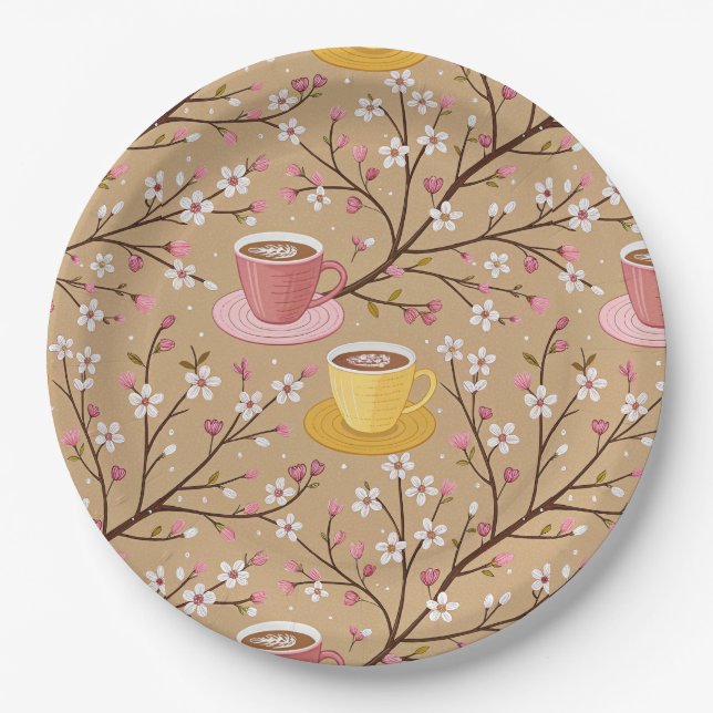 Kirschblüten-Kaffeebecher-Cozy-Muster (4) Pappteller (Vorderseite)