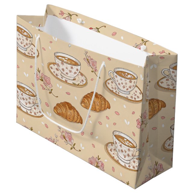 Kirschblüten-Kaffeebecher-Hülle Muster (2) Große Geschenktüte (Vorderseite Schrägansicht)
