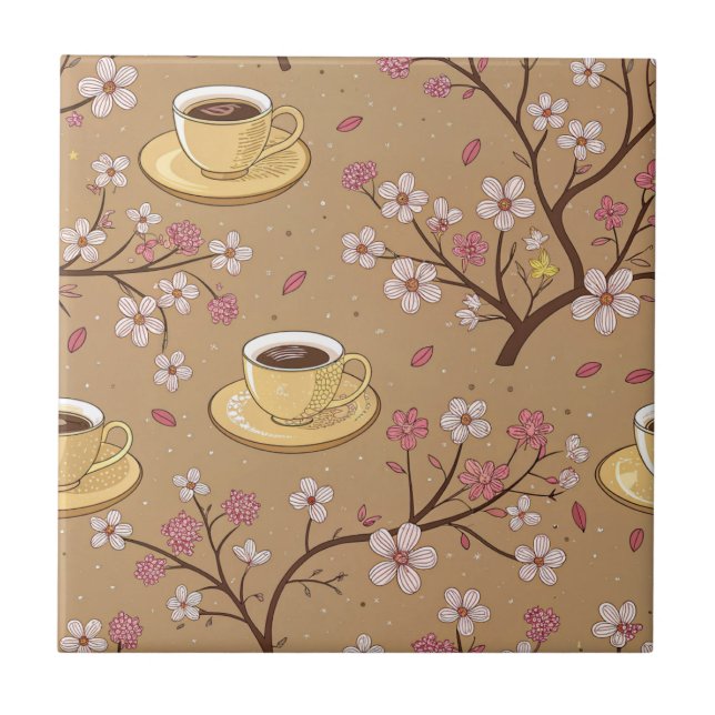 Kirschblüten-Kaffeebecher-Muster (1) Fliese (Vorderseite)