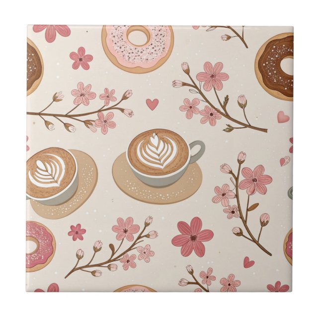 Kirschblüten-Kaffeebecher-Muster (3) Fliese (Vorderseite)