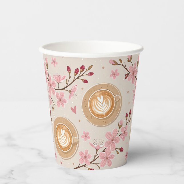 Kirschblüten-Kaffeebecher-Muster (7) Pappbecher (Vorderseite)