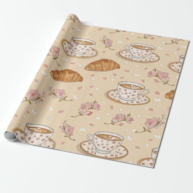 Kirschblüten-Kaffeekissen-Muster (2) Geschenkpapier (Ungerollt)