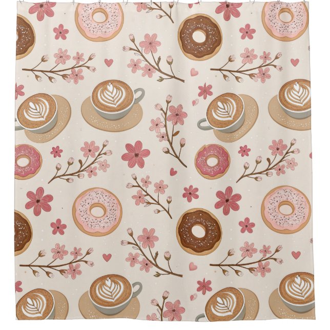 Kirschblüten-Kaffeekissen-Muster (3) Duschvorhang (Vorderseite)