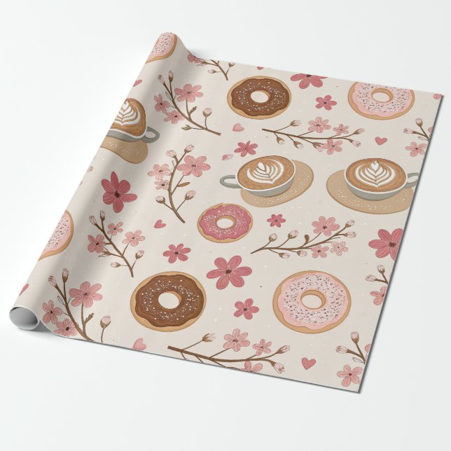 Kirschblüten-Kaffeekissen-Muster (3) Geschenkpapier (Ungerollt)