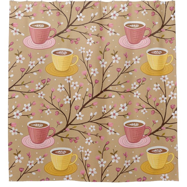 Kirschblüten-Kaffeekissen-Muster (4) Duschvorhang (Vorderseite)