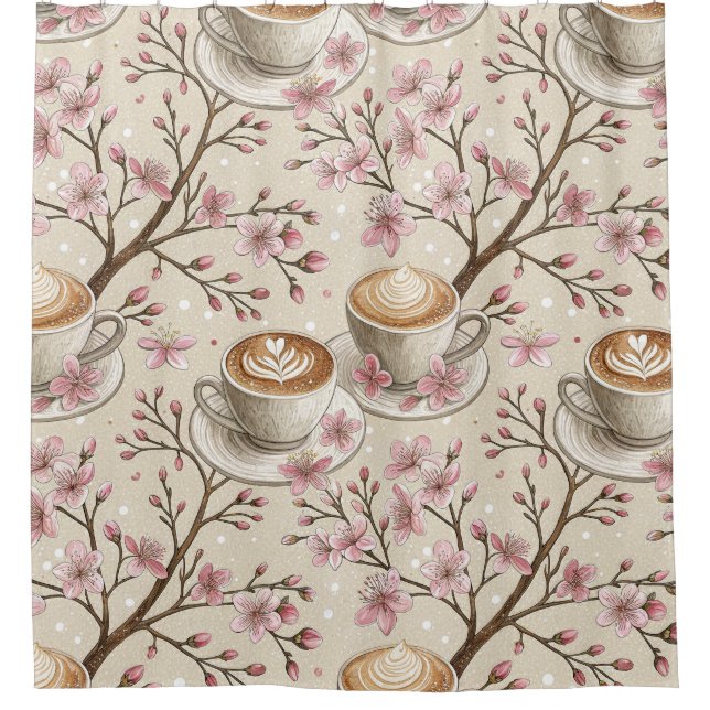 Kirschblüten-Kaffeekissen-Muster (6) Duschvorhang (Vorderseite)