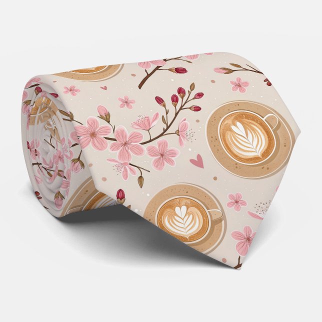Kirschblüten-Kaffeekissen-Muster (7) Krawatte (Gerollt)