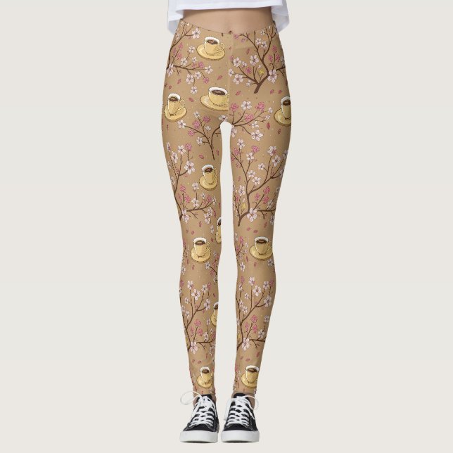 Kirschblüten-Kaffeekozy-Muster (1) Leggings (Vorderseite)