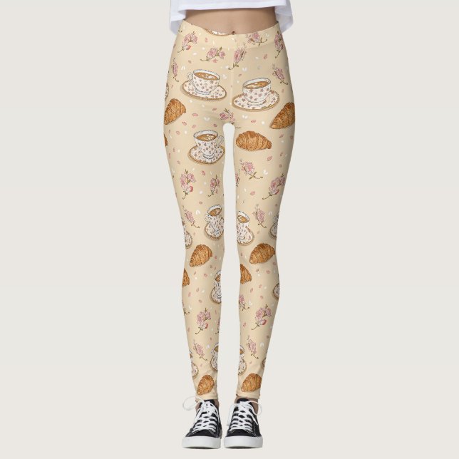 Kirschblüten-Kaffeekozy-Muster (2) Leggings (Vorderseite)