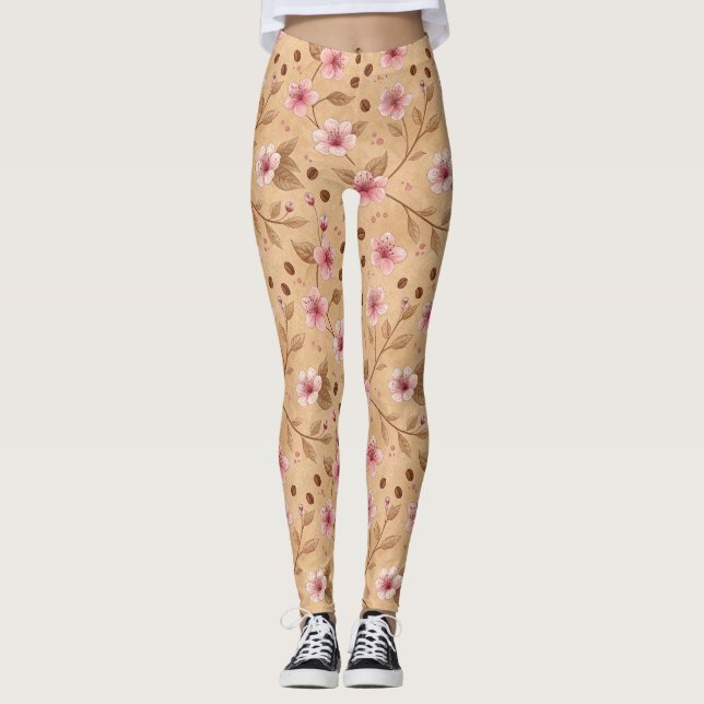 Kirschblüten-Kaffeekozy-Muster (5) Leggings (Vorderseite)