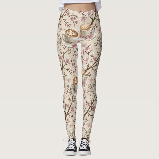 Kirschblüten-Kaffeekozy-Muster (6) Leggings (Vorderseite)