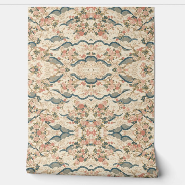 Kirschblüten, Kanji in Rosa, Blau und Golden Tapete (Abrollen)